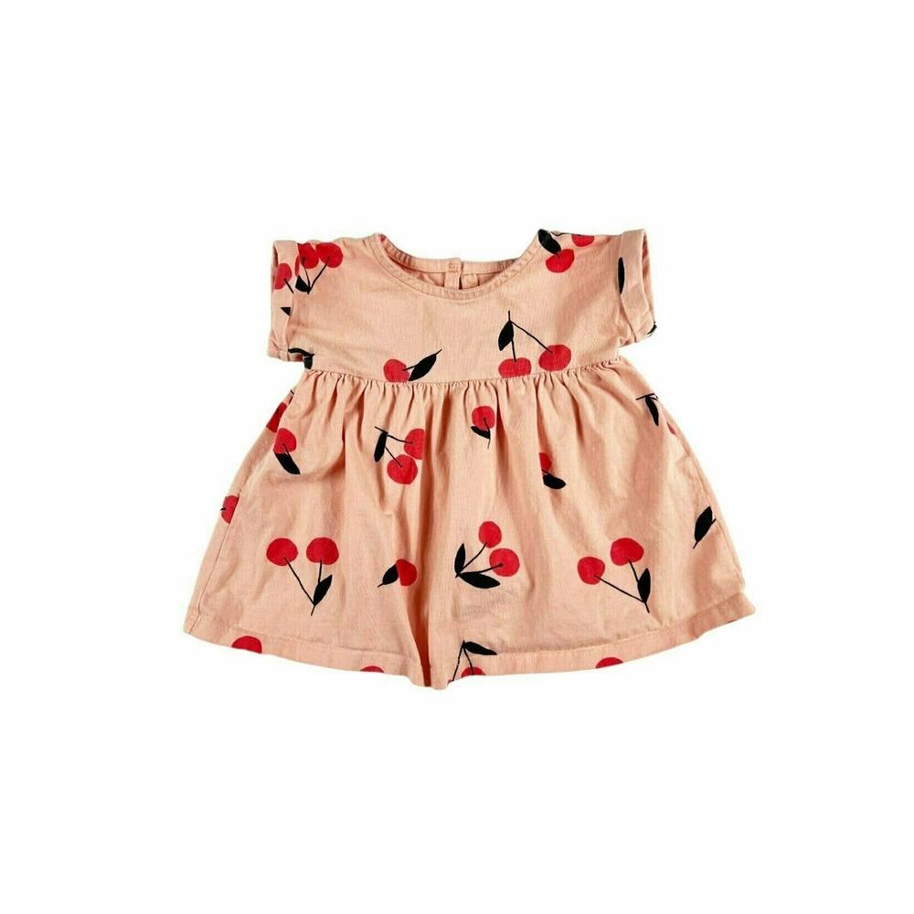 Tea Collection Short Sleeve Empire Dress Cherry Toss In Pink 6-9 months